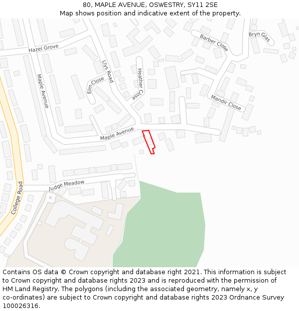 80, MAPLE AVENUE, OSWESTRY, SY11 2SE: Location map and indicative extent of plot