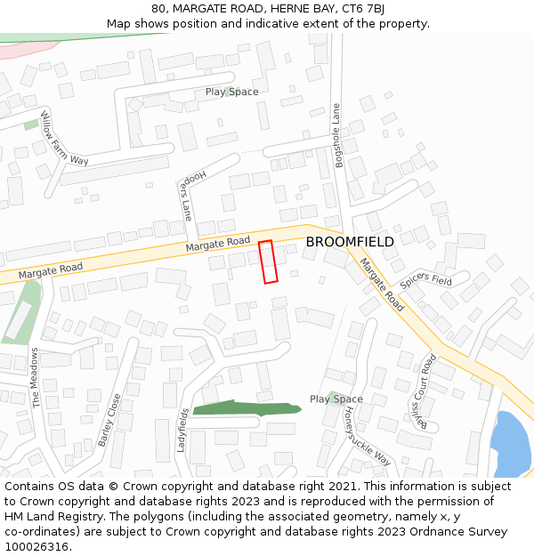 80, MARGATE ROAD, HERNE BAY, CT6 7BJ: Location map and indicative extent of plot