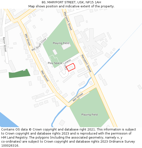 80, MARYPORT STREET, USK, NP15 1AH: Location map and indicative extent of plot