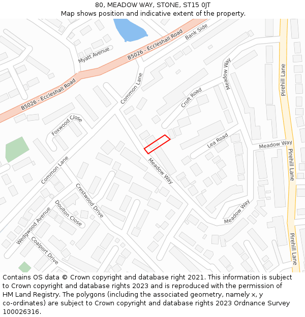 80, MEADOW WAY, STONE, ST15 0JT: Location map and indicative extent of plot