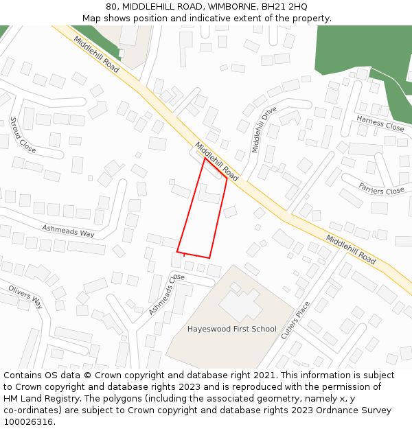 80, MIDDLEHILL ROAD, WIMBORNE, BH21 2HQ: Location map and indicative extent of plot