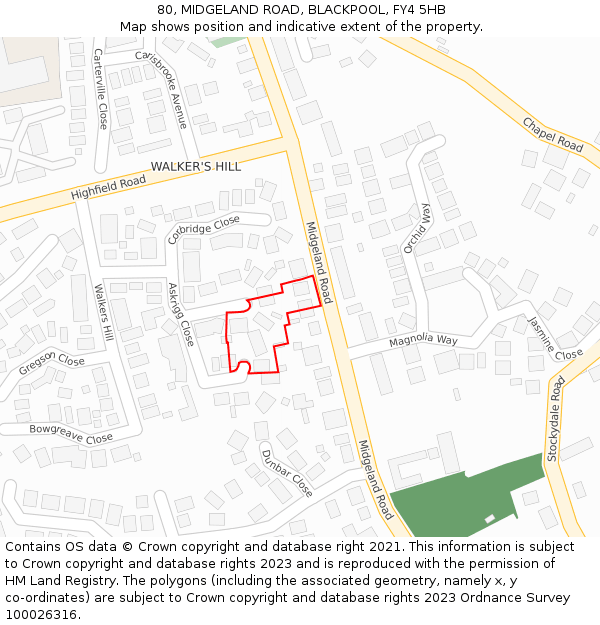 80, MIDGELAND ROAD, BLACKPOOL, FY4 5HB: Location map and indicative extent of plot