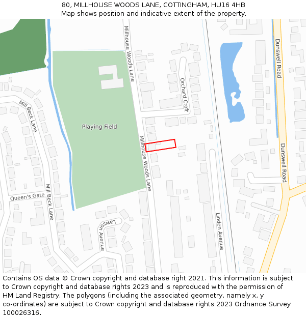 80, MILLHOUSE WOODS LANE, COTTINGHAM, HU16 4HB: Location map and indicative extent of plot