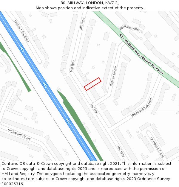 80, MILLWAY, LONDON, NW7 3JJ: Location map and indicative extent of plot