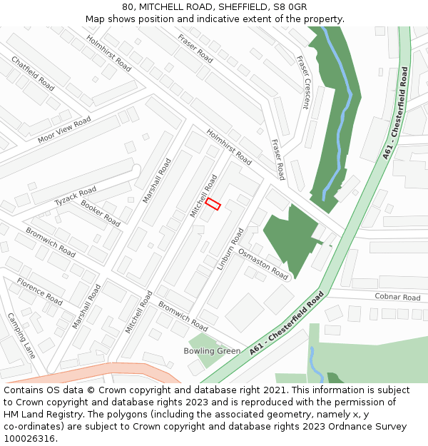 80, MITCHELL ROAD, SHEFFIELD, S8 0GR: Location map and indicative extent of plot