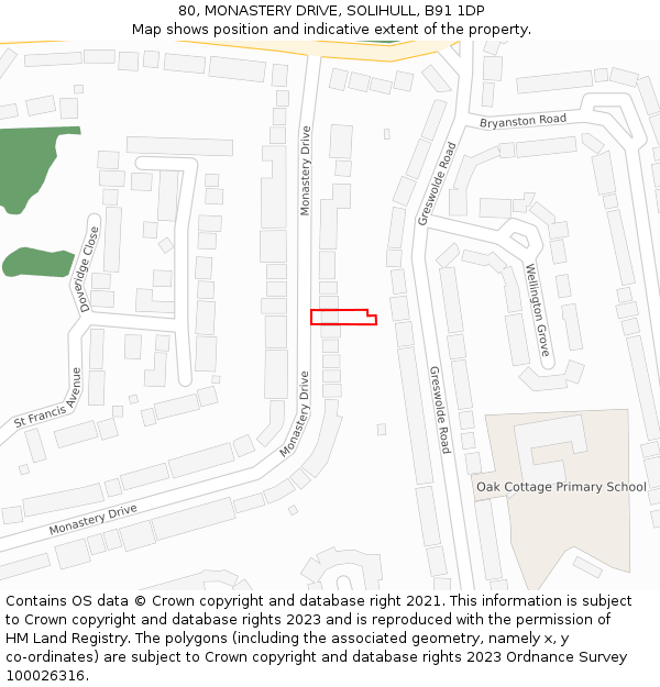 80, MONASTERY DRIVE, SOLIHULL, B91 1DP: Location map and indicative extent of plot