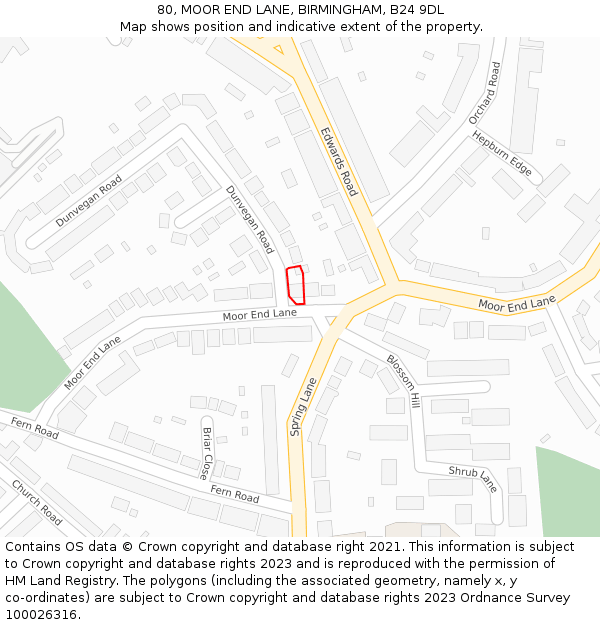 80, MOOR END LANE, BIRMINGHAM, B24 9DL: Location map and indicative extent of plot