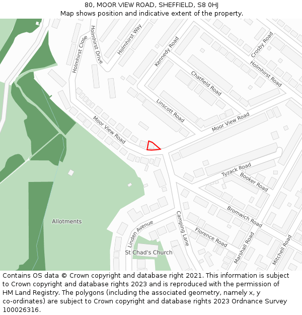 80, MOOR VIEW ROAD, SHEFFIELD, S8 0HJ: Location map and indicative extent of plot