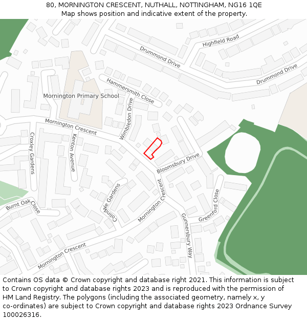 80, MORNINGTON CRESCENT, NUTHALL, NOTTINGHAM, NG16 1QE: Location map and indicative extent of plot