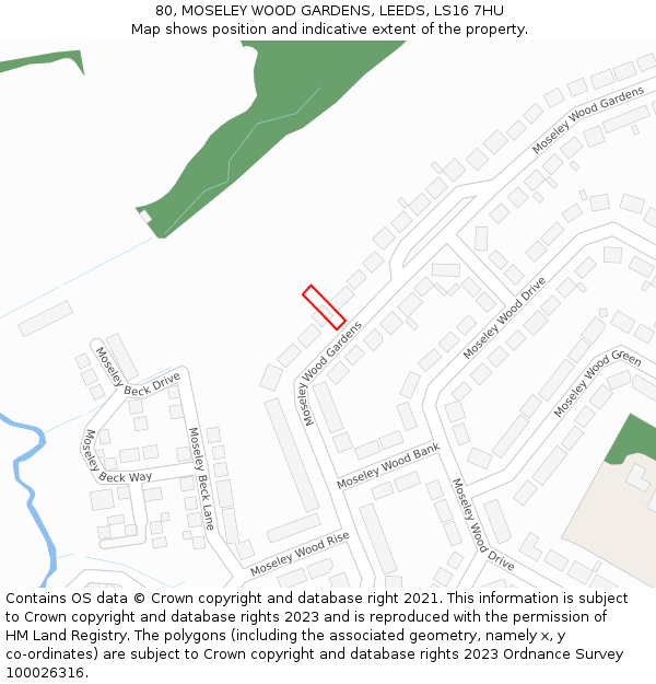 80, MOSELEY WOOD GARDENS, LEEDS, LS16 7HU: Location map and indicative extent of plot