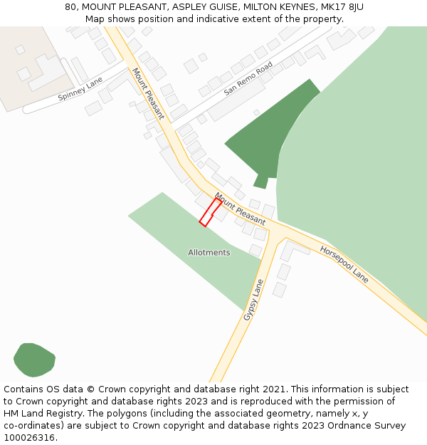 80, MOUNT PLEASANT, ASPLEY GUISE, MILTON KEYNES, MK17 8JU: Location map and indicative extent of plot