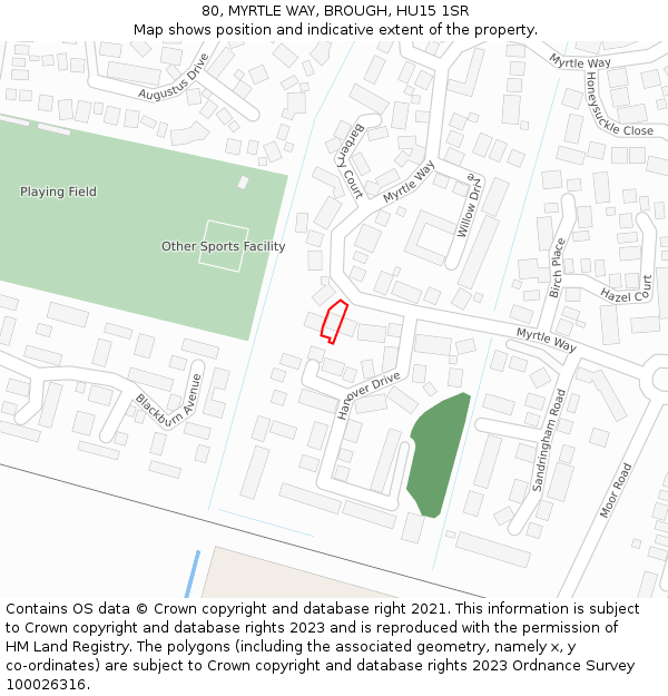 80, MYRTLE WAY, BROUGH, HU15 1SR: Location map and indicative extent of plot