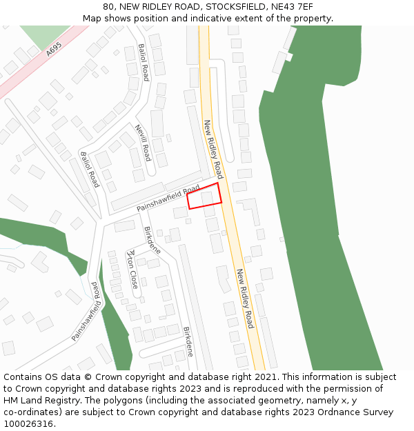 80, NEW RIDLEY ROAD, STOCKSFIELD, NE43 7EF: Location map and indicative extent of plot