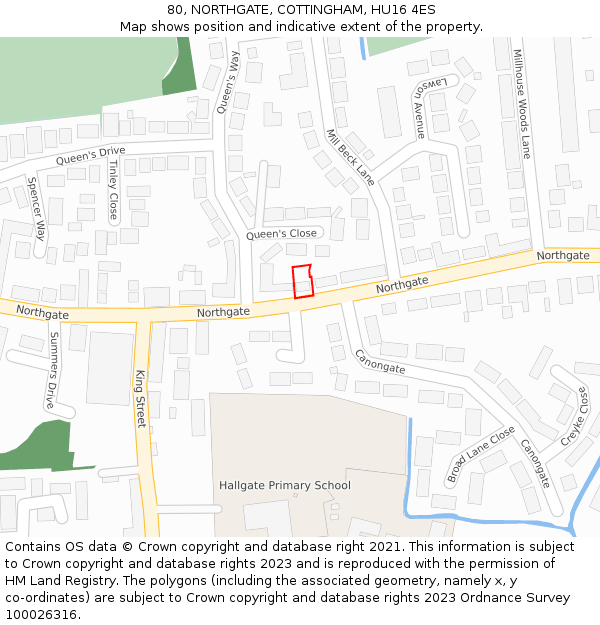80, NORTHGATE, COTTINGHAM, HU16 4ES: Location map and indicative extent of plot