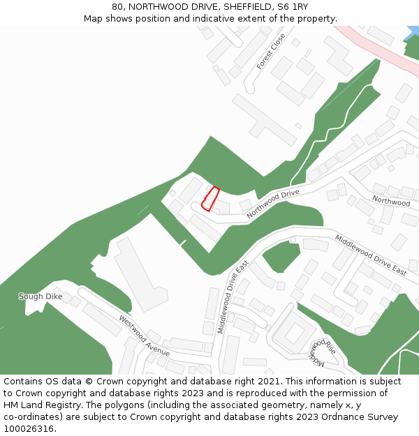 80, NORTHWOOD DRIVE, SHEFFIELD, S6 1RY: Location map and indicative extent of plot