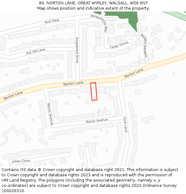 80, NORTON LANE, GREAT WYRLEY, WALSALL, WS6 6NT: Location map and indicative extent of plot