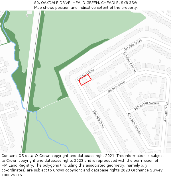 80, OAKDALE DRIVE, HEALD GREEN, CHEADLE, SK8 3SW: Location map and indicative extent of plot