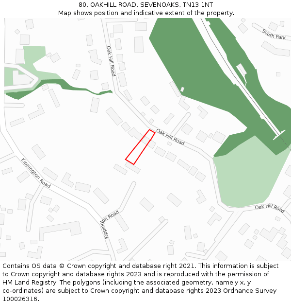 80, OAKHILL ROAD, SEVENOAKS, TN13 1NT: Location map and indicative extent of plot
