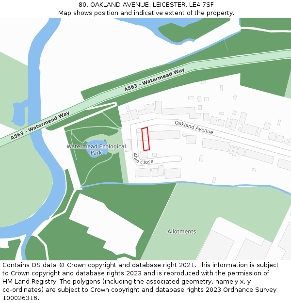 80, OAKLAND AVENUE, LEICESTER, LE4 7SF: Location map and indicative extent of plot