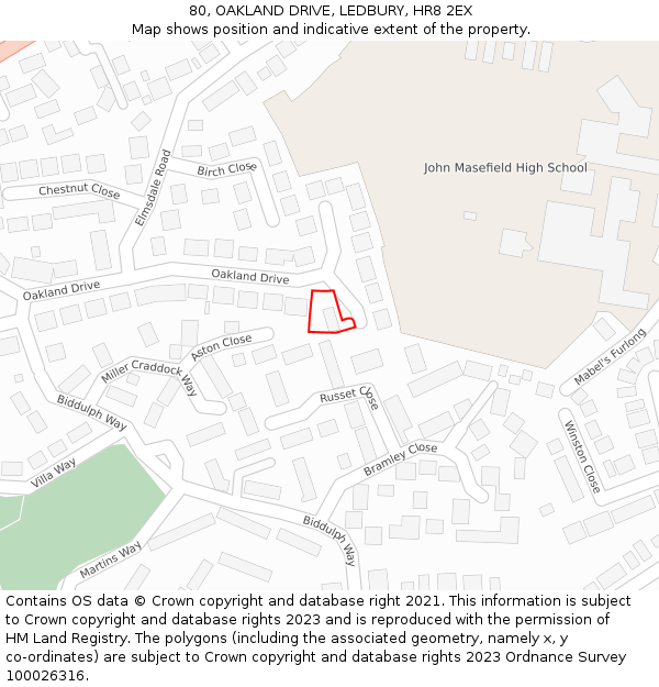 80, OAKLAND DRIVE, LEDBURY, HR8 2EX: Location map and indicative extent of plot