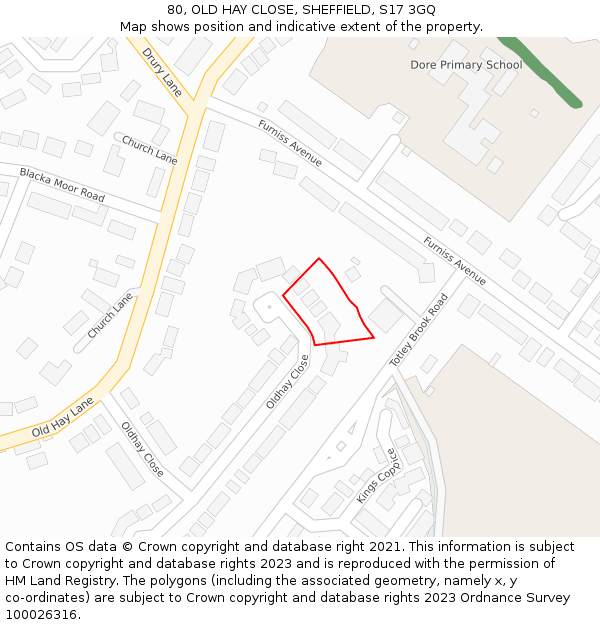 80, OLD HAY CLOSE, SHEFFIELD, S17 3GQ: Location map and indicative extent of plot