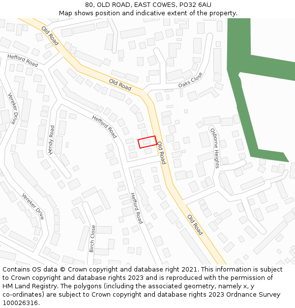 80, OLD ROAD, EAST COWES, PO32 6AU: Location map and indicative extent of plot