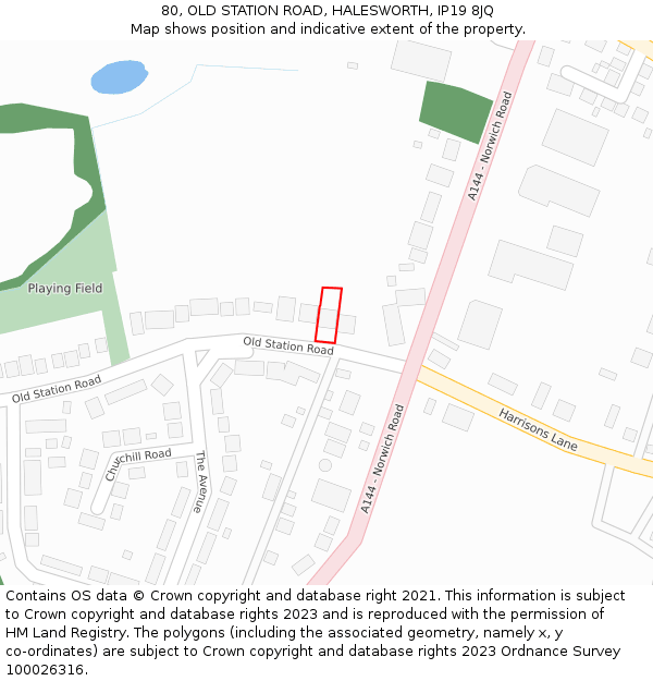 80, OLD STATION ROAD, HALESWORTH, IP19 8JQ: Location map and indicative extent of plot