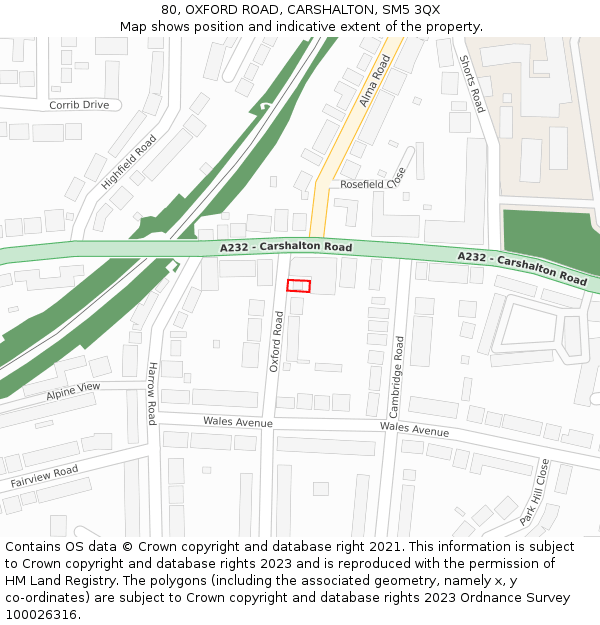 80, OXFORD ROAD, CARSHALTON, SM5 3QX: Location map and indicative extent of plot