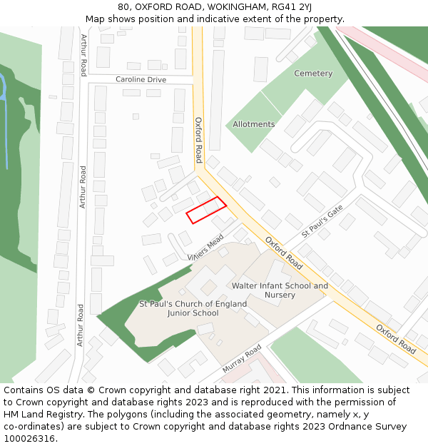 80, OXFORD ROAD, WOKINGHAM, RG41 2YJ: Location map and indicative extent of plot