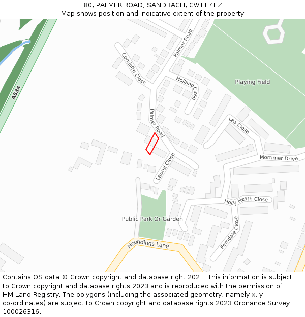 80, PALMER ROAD, SANDBACH, CW11 4EZ: Location map and indicative extent of plot