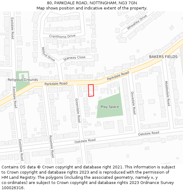80, PARKDALE ROAD, NOTTINGHAM, NG3 7GN: Location map and indicative extent of plot