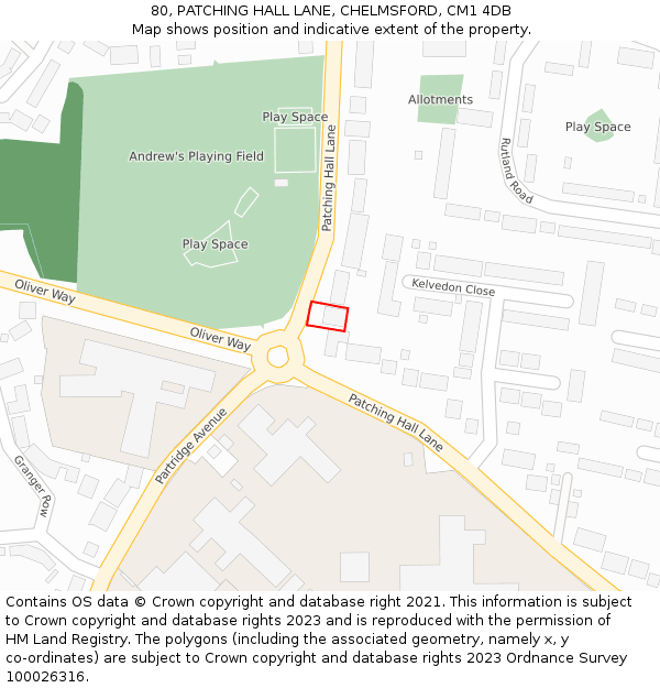 80, PATCHING HALL LANE, CHELMSFORD, CM1 4DB: Location map and indicative extent of plot