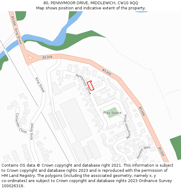 80, PENNYMOOR DRIVE, MIDDLEWICH, CW10 9QQ: Location map and indicative extent of plot