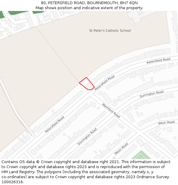 80, PETERSFIELD ROAD, BOURNEMOUTH, BH7 6QN: Location map and indicative extent of plot