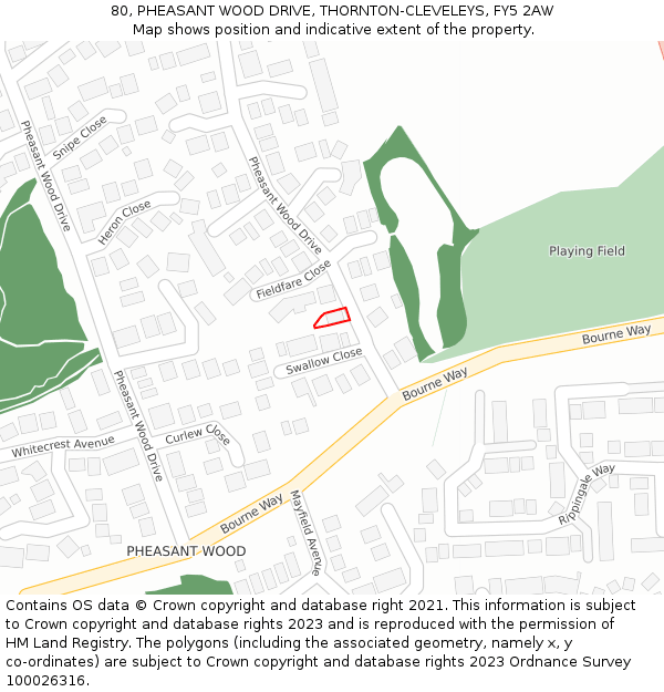 80, PHEASANT WOOD DRIVE, THORNTON-CLEVELEYS, FY5 2AW: Location map and indicative extent of plot