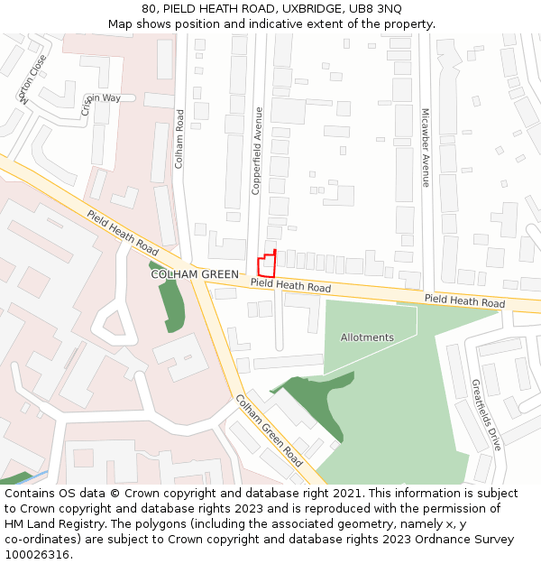 80, PIELD HEATH ROAD, UXBRIDGE, UB8 3NQ: Location map and indicative extent of plot