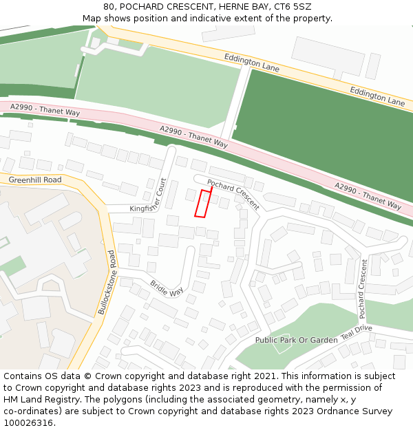 80, POCHARD CRESCENT, HERNE BAY, CT6 5SZ: Location map and indicative extent of plot