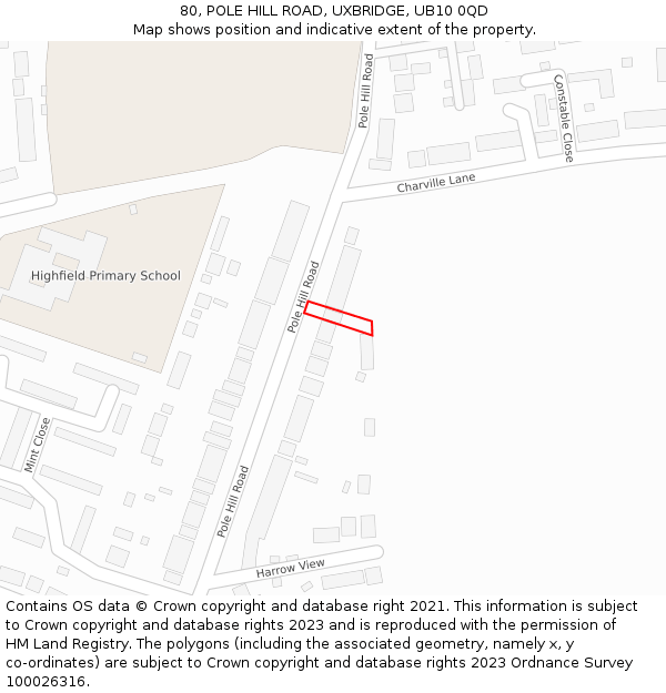 80, POLE HILL ROAD, UXBRIDGE, UB10 0QD: Location map and indicative extent of plot