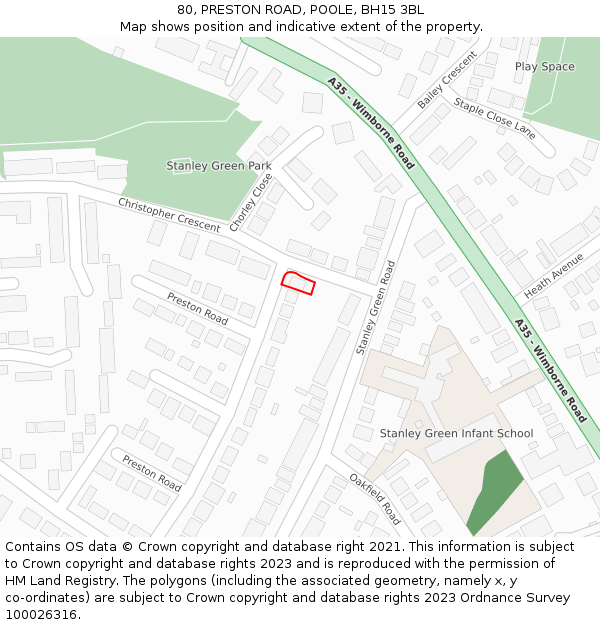 80, PRESTON ROAD, POOLE, BH15 3BL: Location map and indicative extent of plot