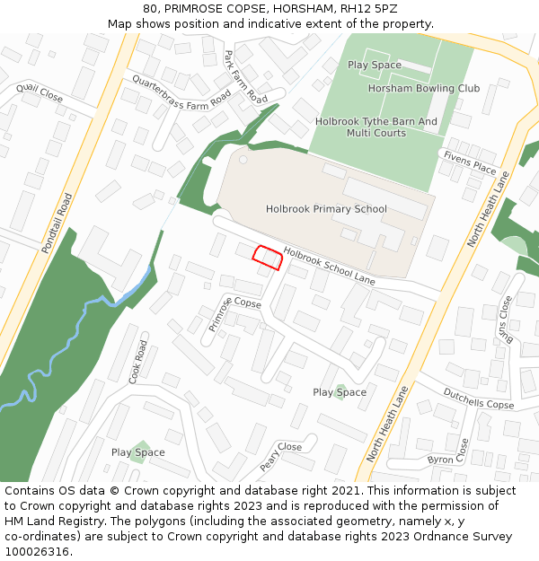 80, PRIMROSE COPSE, HORSHAM, RH12 5PZ: Location map and indicative extent of plot