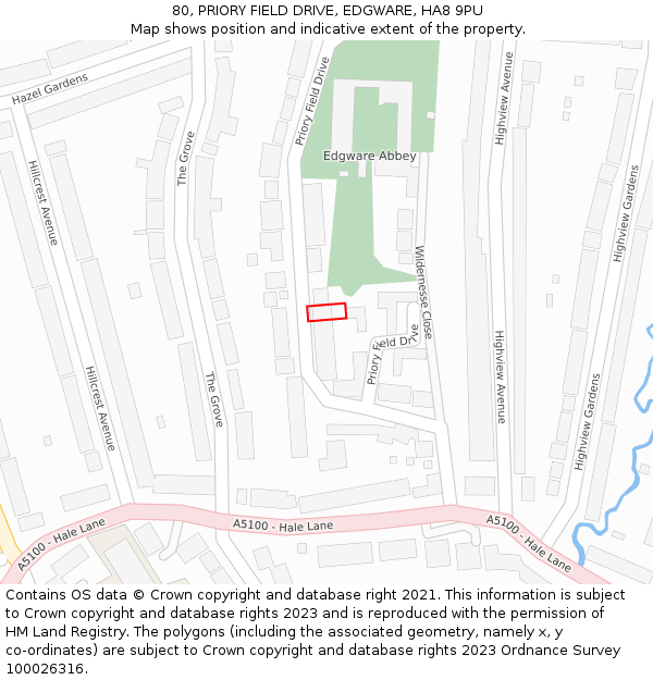 80, PRIORY FIELD DRIVE, EDGWARE, HA8 9PU: Location map and indicative extent of plot