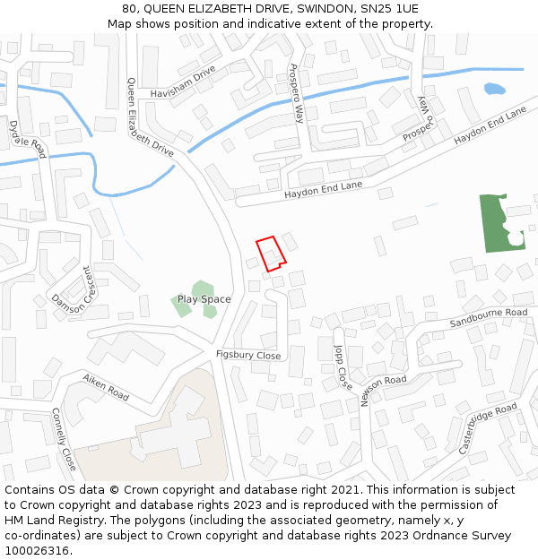 80, QUEEN ELIZABETH DRIVE, SWINDON, SN25 1UE: Location map and indicative extent of plot