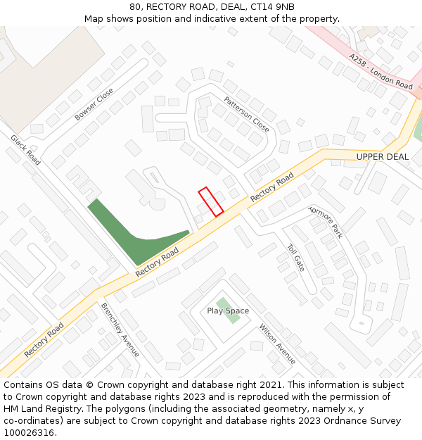 80, RECTORY ROAD, DEAL, CT14 9NB: Location map and indicative extent of plot