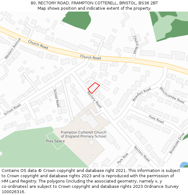 80, RECTORY ROAD, FRAMPTON COTTERELL, BRISTOL, BS36 2BT: Location map and indicative extent of plot