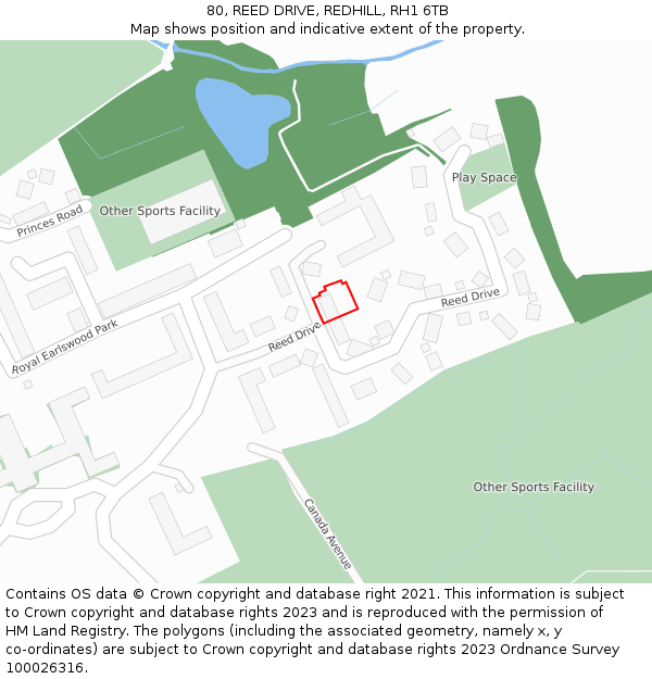 80, REED DRIVE, REDHILL, RH1 6TB: Location map and indicative extent of plot