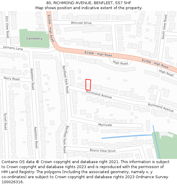 80, RICHMOND AVENUE, BENFLEET, SS7 5HF: Location map and indicative extent of plot