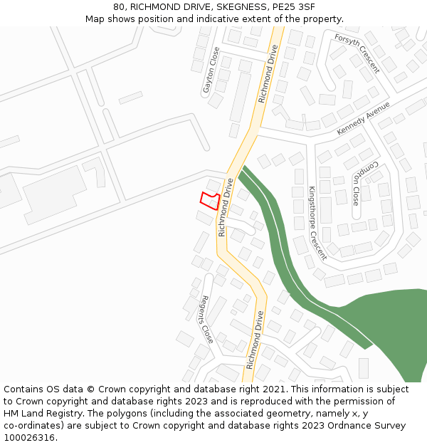 80, RICHMOND DRIVE, SKEGNESS, PE25 3SF: Location map and indicative extent of plot