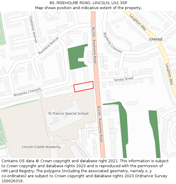 80, RISEHOLME ROAD, LINCOLN, LN1 3SP: Location map and indicative extent of plot