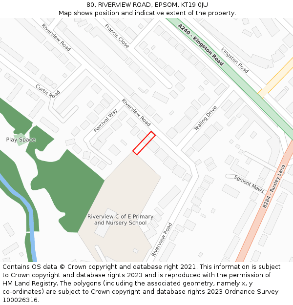 80, RIVERVIEW ROAD, EPSOM, KT19 0JU: Location map and indicative extent of plot