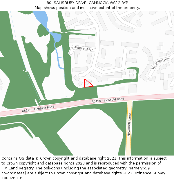 80, SALISBURY DRIVE, CANNOCK, WS12 3YP: Location map and indicative extent of plot